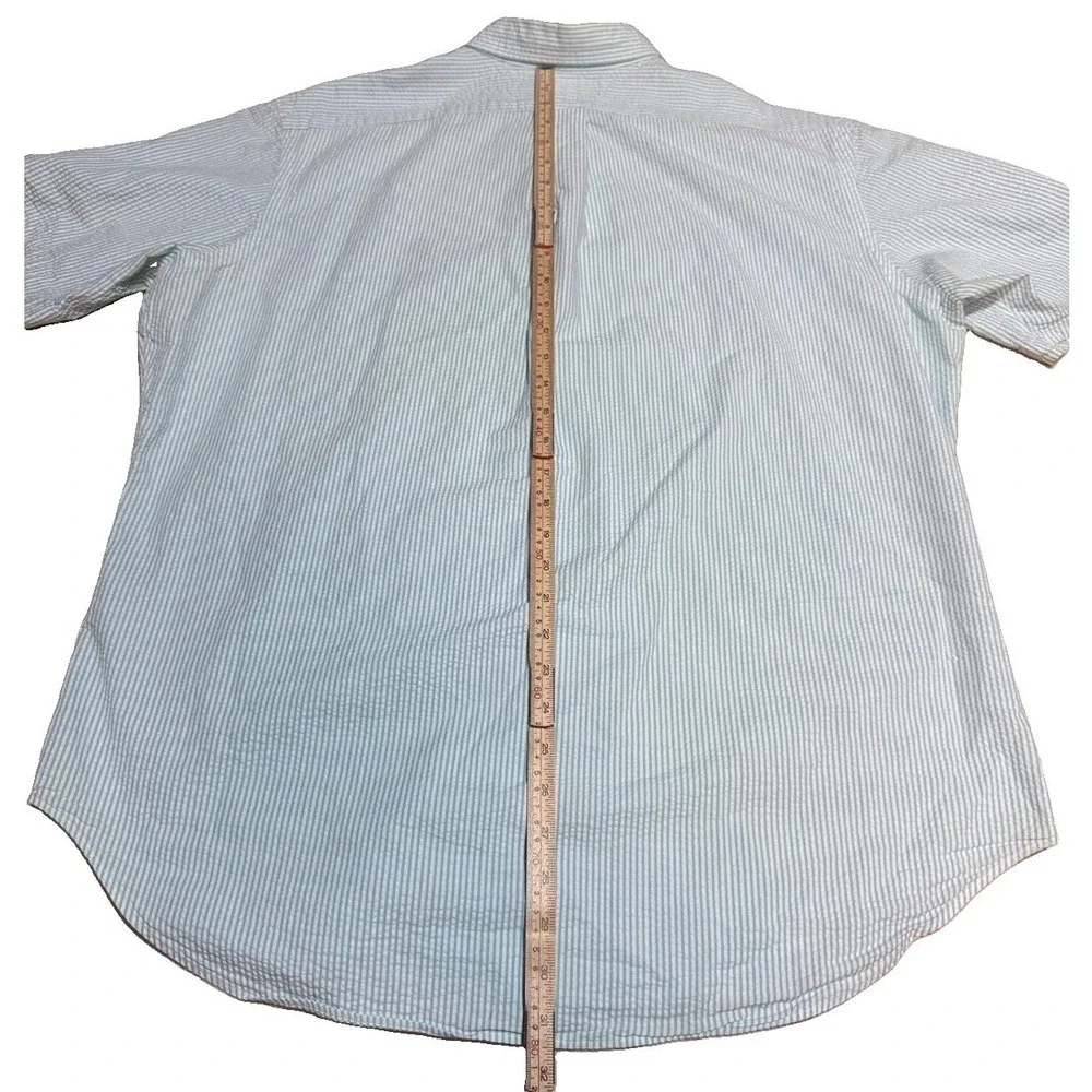 Polo Ralph Lauren Seersucker Shirt Mens XL Blue White Stripe Short Sleeve Pony